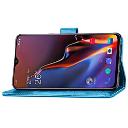 Wewoo Coque Étui en cuir à motif de fleurs pressées Lucky Clover pour OnePlus 6T, avec support et logements pour cartes, portefeuille dragonne (bleu) pas cher