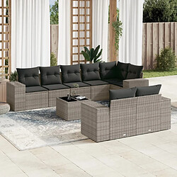 Maison Chic Salon de jardin 9 pcs avec coussins | Ensemble de Table et chaises | Mobilier d'Extérieur gris résine tressée -GKD23571