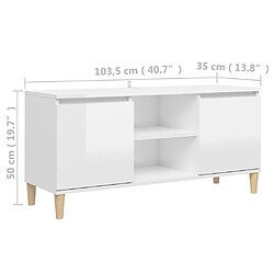 vidaXL Meuble TV avec pieds en bois Blanc brillant 103,5x35x50 cm pas cher