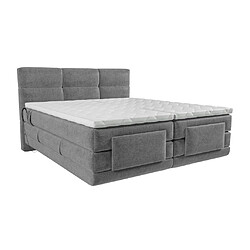 Acheter Vente-Unique Ensemble complet boxspring tête de lit capitonnée + sommiers relaxation électrique + matelas + surmatelas - 2 x 80 x 200 cm - Tissu - Gris clair - LODI de PALACIO