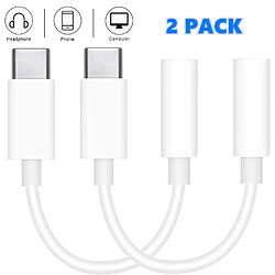 2Pcs Adaptateur USB C vers jack 3,5 mm pour casque audio stéréo de type C vers auxiliaire 3,5 mm compatible avec casque Huawei / Google / Samsung etc