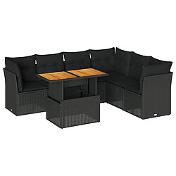 vidaXL Salon de jardin 7 pcs avec coussins noir résine tressée