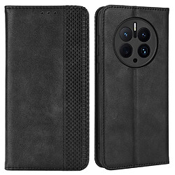 Etui en PU texture vintage, magnétique auto-absorbée avec support pour votre Huawei Mate 50 Pro 4G - noir