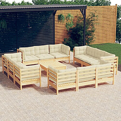 Maison Chic Salon de jardin 13 pcs + coussins - Mobilier/Meubles de jardin - Table et chaises d'extérieur crème bois de pin -MN63051