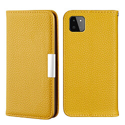 Etui en PU Peau de Litchi Auto-absorbée avec support et porte-cartes jaune pour votre Samsung Galaxy A22 5G (EU Version)