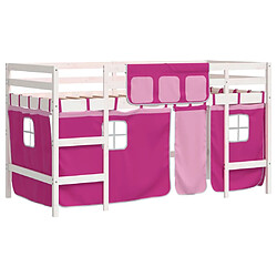 Vidaxl Lit mezzanine enfants et rideaux rose 80x200cm bois pin massif