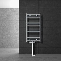 LuxeBath Radiateur de salle de bain Sahara 500x800 mm Chrome courbé avec raccord central + garniture de raccordement avec thermostat Forme traversante Raccord au sol