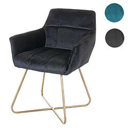 Mendler Chaise de salle à manger HWC-F37, fauteuil de cuisine, design rétro, velours, pieds dorés ~ noir