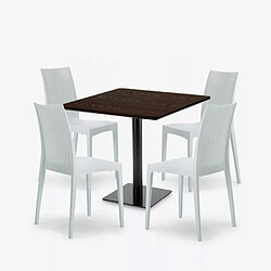 Avis Grand Soleil Ensemble Table Bois 90x90cm Horeca et 4 Chaises Empilables Poly RotinBar Restaurant Café Barrett - Blanc