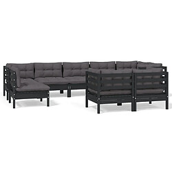 Maison Chic Salon de jardin 9 pcs + coussins - Mobilier/Meubles de jardin - Table et chaises d'extérieur Noir Bois de pin massif -MN52628