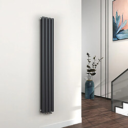 EMKE Radiateur à Eau Chaude, Radiateur Ovale Connexion Centrale, Montage Mural Vertical Design, Anthracite 160x24cm 623W Double Couche