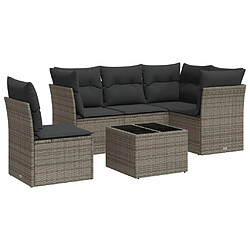 vidaXL Salon de jardin 6 pcs avec coussins gris résine tressée