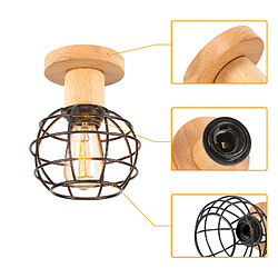 Acheter Stoex Lampe De Plafond Rétro E27 En Fer Et Bois Luminaire Plafonnier À Cage Ronde Plafonnier Moderne Pour Entrée, Couloir, Chambre À Coucher, Cuisine, Noir