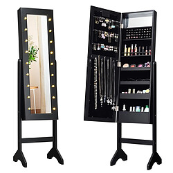 Helloshop26 Armoire à bijoux sur pied avec 18 led angle réglable doublure en velours doux 145 cm noir 20_0000136