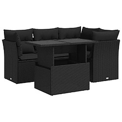 vidaXL Salon de jardin 5 pcs avec coussins noir résine tressée