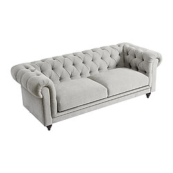 Avis Vente-Unique Canapé chesterfield 3 places en tissu gris clair CRONEL