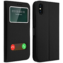 Avizar Housse iPhone X / XS Etui Double Fenêtre Coque Silicone - noir