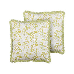 Beliani Lot de 2 coussins FILIX Coton 45 x 45 cm Floral Impression en bloc Vert