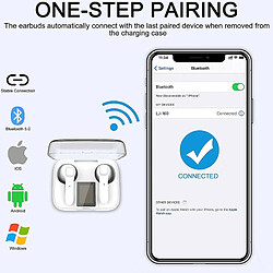 Chrono Écouteurs sans fil, écouteurs sans fil Bluetooth 5.0 avec micro antibruit, écouteurs stéréo sans fil 3D HiFi avec affichage de basses/LED immersives, pour iPhone et Android(Blanc)