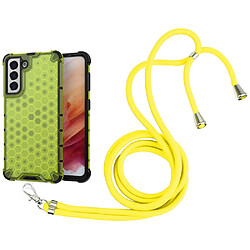 Coque en TPU motif nid d'abeille avec cordon réglable jaune pour votre Samsung Galaxy S21 5G