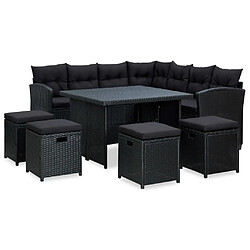 vidaXL Salon de jardin 6 pcs avec coussins résine tressée noir