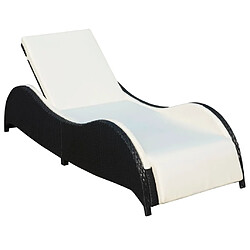 Helloshop26 Transat chaise longue bain de soleil lit de jardin terrasse meuble d'extérieur avec coussin résine tressée noir 02_0012526