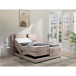 Vente-Unique Ensemble complet boxspring tête de lit + sommiers relaxation électrique + matelas + surmatelas - 2 x 90 x 200 cm - Tissu - Beige - CASTEL II de PALACIO