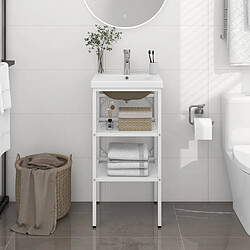 vidaXL Cadre de lavabo de salle de bain vasque à encastrer Blanc Fer