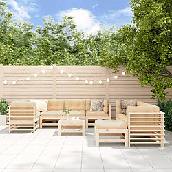 Maison Chic Salon de jardin 10 pcs + coussins - Mobilier/Meubles de jardin - Table et chaises d'extérieur bois massif -MN22875