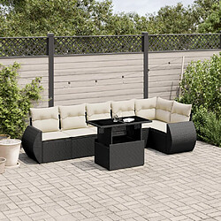 vidaXL Salon de jardin 7 pcs avec coussins noir résine tressée