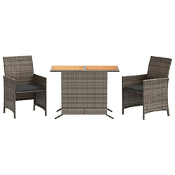 Maison Chic Ensemble de bistro 3 pcs avec coussins,Table + chaises + coussins de jardin gris résine tressée -GKD624402