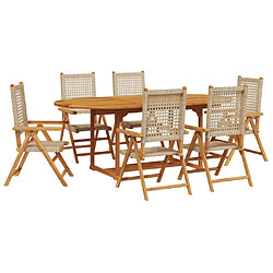 vidaXL Ensemble à manger de jardin 7 pcs beige rotin et bois massif