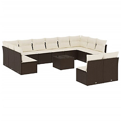 vidaXL Salon de jardin avec coussins 13 pcs marron résine tressée