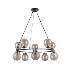 Luminaire Center Suspension Galvez Verre,Acier Bronze antique, noir mat