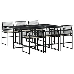 vidaXL Ensemble à manger de jardin coussins 7 pcs noir résine tressée