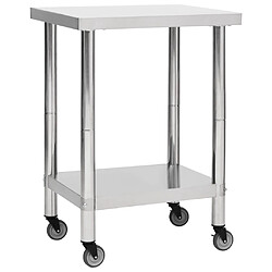 Helloshop26 Table de travail de cuisine avec roues 60 x 30 x 85 cm acier inoxydable 02_0001913