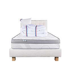 LUXURY LITERIE Ensemble matelas Relaxation 90x190 cm + sommier beige ep20cm + oreiller + couette + Tête de Lit