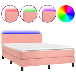 Maison Chic Lit adulte- Lit + matelas,Sommier à lattes de lit avec matelas LED Rose 140x190cm Velours -GKD68127