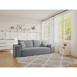 Vente-Unique Canapé 3 places convertible express en velours côtelé gris clair - Couchage 140 cm - Matelas 14 cm AMELIA II