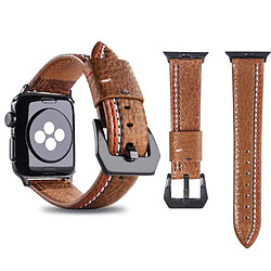 Wewoo Bracelet brun pour Apple Watch Series 3 et 2 & 1 38mm Tiga ligne motif PU bande de montre-bracelet en cuir