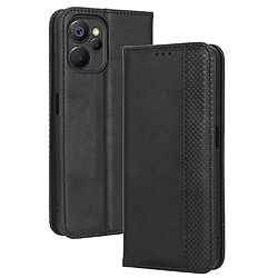 Etui en PU texture rétro, auto-absorbée magnétiquement, anti-rayures avec support pour votre Realme 9i 5G - noir