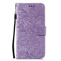 Etui en PU peau de fleur en dentelle imprimée violet pour votre Xiaomi Redmi Note 9S/Redmi Note 9 Pro/Redmi Note 9 Pro Max