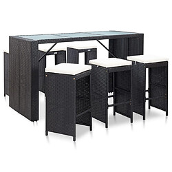 Maison Chic Ensemble de bar de jardin 7 pcs et coussins,Table + chaises + coussins d'extérieur Résine tressée Noir -GKD408493