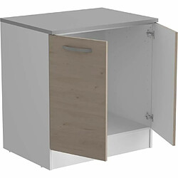 Tbs OSLO Meuble Bas 2 portes + plan - Décor chêne Jackson - L 80 x P 60 x H 86 cm