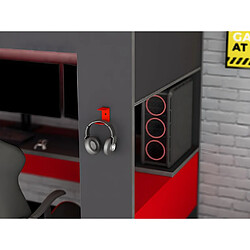 Acheter Vente-Unique Lit mezzanine gamer NOAH avec bureau et rangements intégrés - 90 x 200 cm - Avec LEDs - Anthracite et rouge