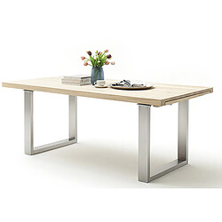 Pegane Table à manger extensible en chêne blanchi massif huilé / acier - L.180-280 x H.77 x P.100 cm