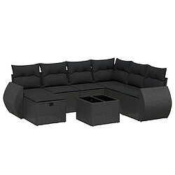 vidaXL Salon de jardin 8 pcs avec coussins noir résine tressée