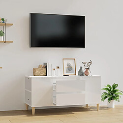 Maison Chic Meuble TV scandinave - Banc TV pour salon Blanc brillant 102x44,5x50 cm Bois d'ingénierie -MN38261