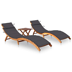 Helloshop26 Lot de 2 transats chaise longue bain de soleil lit de jardin terrasse meuble d'extérieur avec table et coussins acacia solide 02_0012111