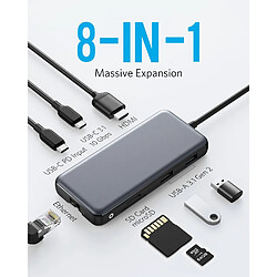 Hub USB C, hub 555 USB-C (8 en 1), avec alimentation 100 W, port HDMI 4K 60 Hz, USB C 10 Gbit/s et 2 ports de données USB A, port Ethernet, lecteur de carte microSD et SD, pour MacBook Pro et Plus pas cher